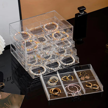 DIY Jewelry Storage Case – 30-Grid Large Earring & Bracelet Organizer with 5 Stackable Drawers