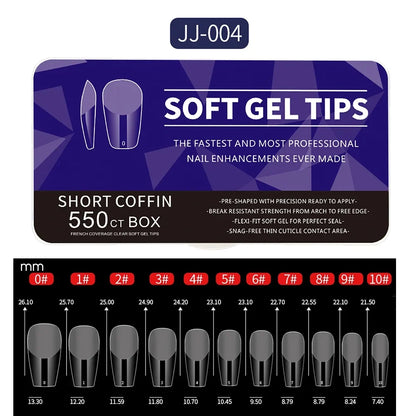 550pcs Soft Gel Nail Tips - Medium Short Almond & Coffin Full Cover Press On Nail Extension Kit