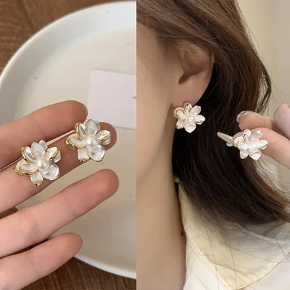 Korean Vintage Pearl & Crystal Earrings for Women — Luxury Zircon Flower, Butterfly & Leaf Stud Jewelry