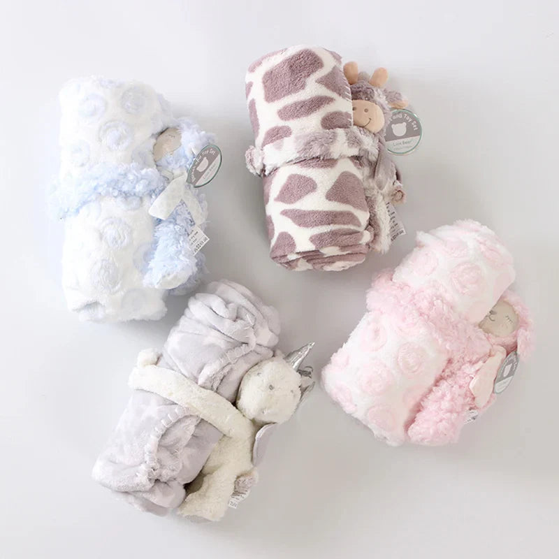 2-Piece Baby Gift Set – Pink Bunny Plush Flannel Blanket & Stuffed Animal for Newborn Sleeping