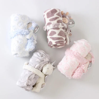 2-Piece Baby Gift Set – Pink Bunny Plush Flannel Blanket & Stuffed Animal for Newborn Sleeping