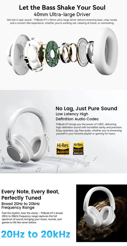 Blackview Fitbuds H1 Hybrid ANC Headphones – Bluetooth 5.4 Over-Ear Wireless Headset with Hi-Res Audio & Mic