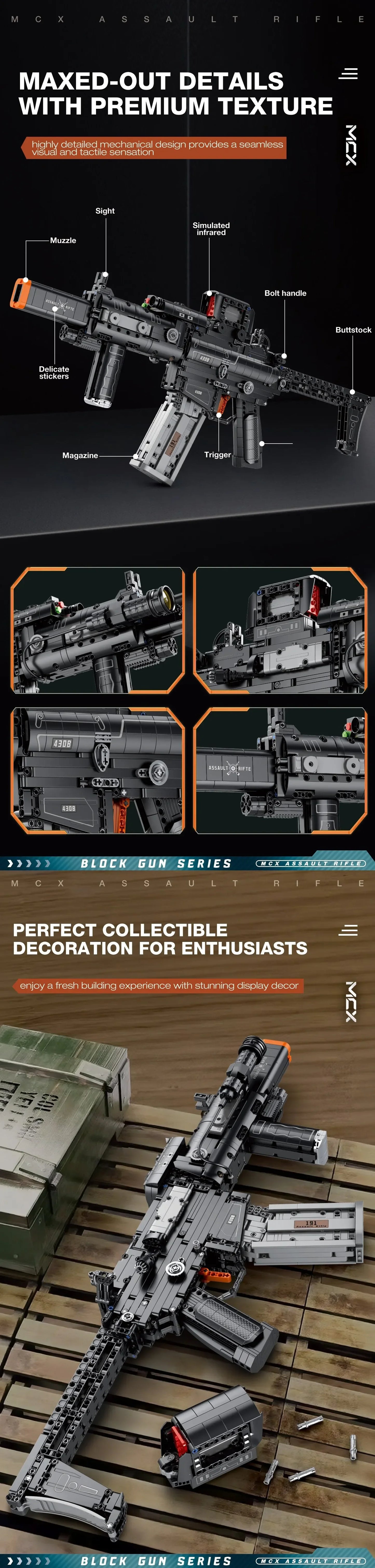 1589PCS MCX Tactical Rifle Building Block Set – Detachable Magazine Gun Model Toy for Kids & Holiday Gifts