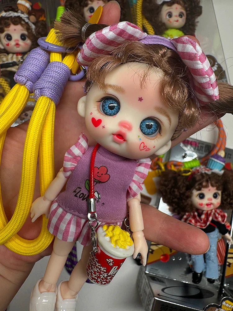 Mini Labbu Pocket Doll – Jointed Blythe-Style Boy & Girl Doll for Girls, Rainbow Ball Mobile Phone Decoration