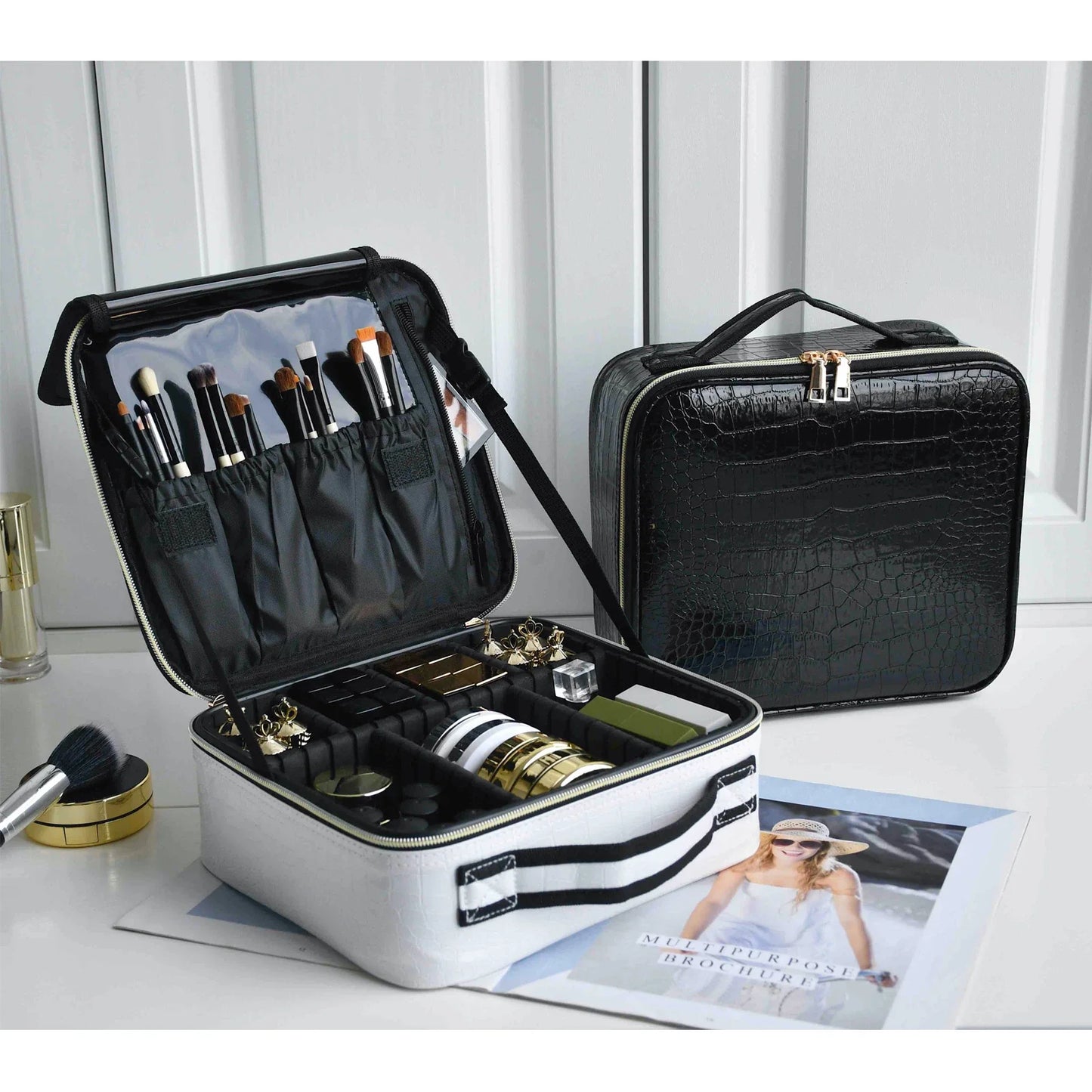 New PU Leather Cosmetic Bag for Women – Multi-Functional Portable Travel Makeup Storage Case