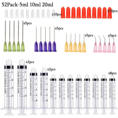 50-Pack Syringes with Blunt Tip Needles — 14G-23G with Caps for Refilling & Measuring Liquids