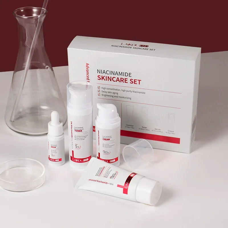 Niacinamide Skin Care Set – Oil Control, Anti-Wrinkle & Whitening Face Serum, Cream, Toner 4-Piece Kit