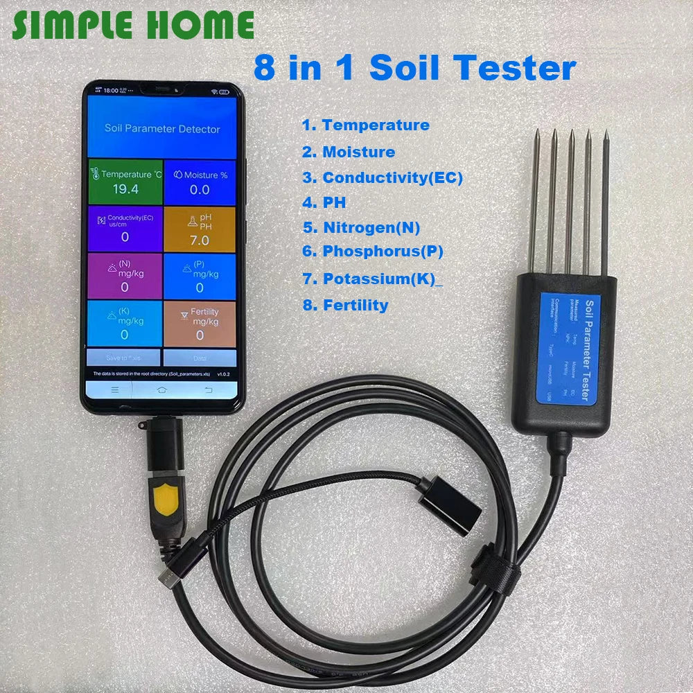 8-in-1 Premium Soil Tester PH EC Meter – 5-Pin Soil Sensor for Temperature, Moisture & NPK Fertility Detection for Farming