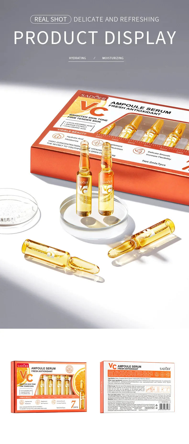 Vitamin C Face Serum – Whitening, Dark Spot & Freckle Removal, Hyaluronic Pore Minimizer & Anti-Aging Essence