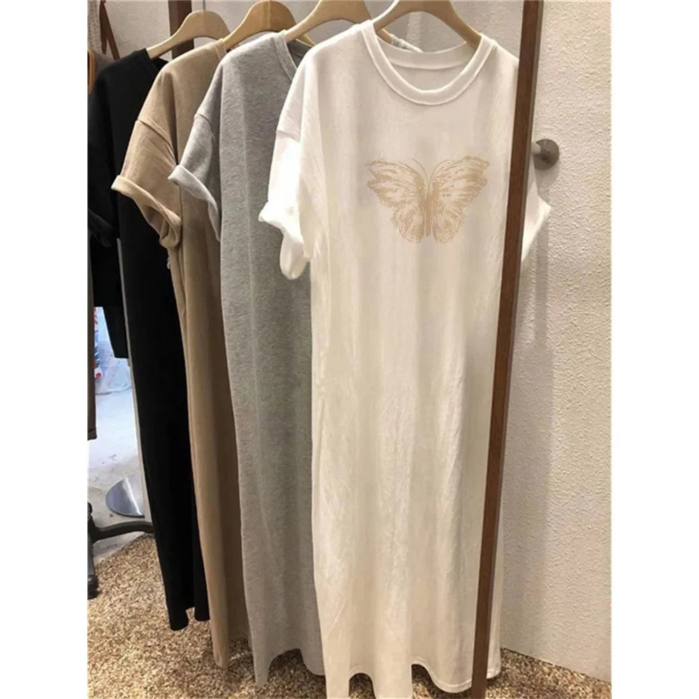 Women's Butterfly Print Summer Dress - Oversized Loose-Fit Short Sleeve Casual Dress