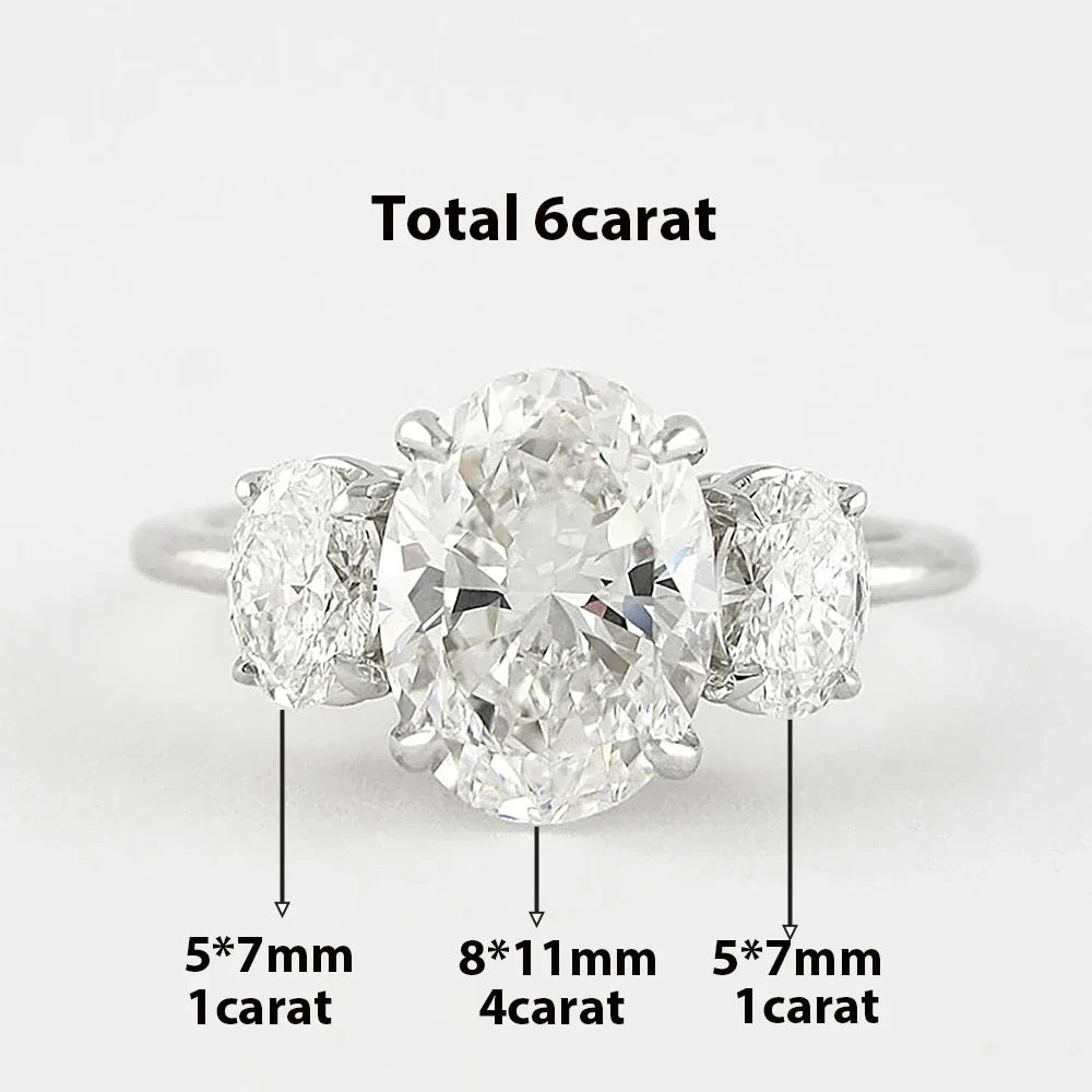 Certified 3/6cttw Real Moissanite 3-Stone Oval Engagement Ring — 925 Sterling Silver Wedding Band for Women