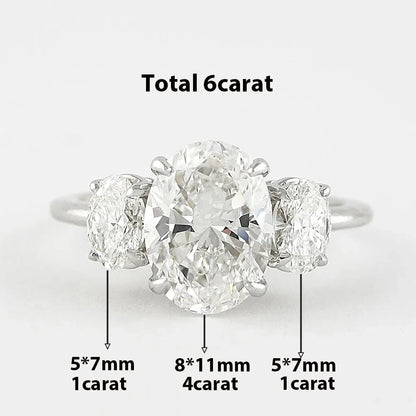 Certified 3/6cttw Real Moissanite 3-Stone Oval Engagement Ring — 925 Sterling Silver Wedding Band for Women