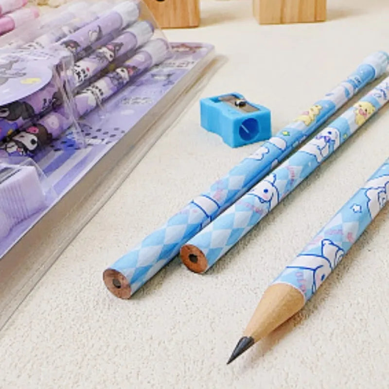 12pcs Sanrio Cinnamoroll & Kuromi Cute Cartoon HB Pencils - Writing & Drawing Stationery Box Set with 12 Pencils & 1 Pencil Roller