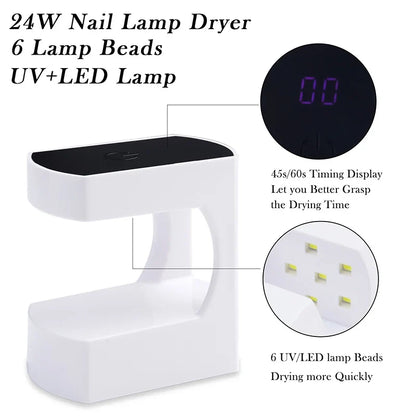 6-LED Mini Nail Drying Lamp - USB UV Gel Polish Curing Light for Manicure & Home or Travel Use