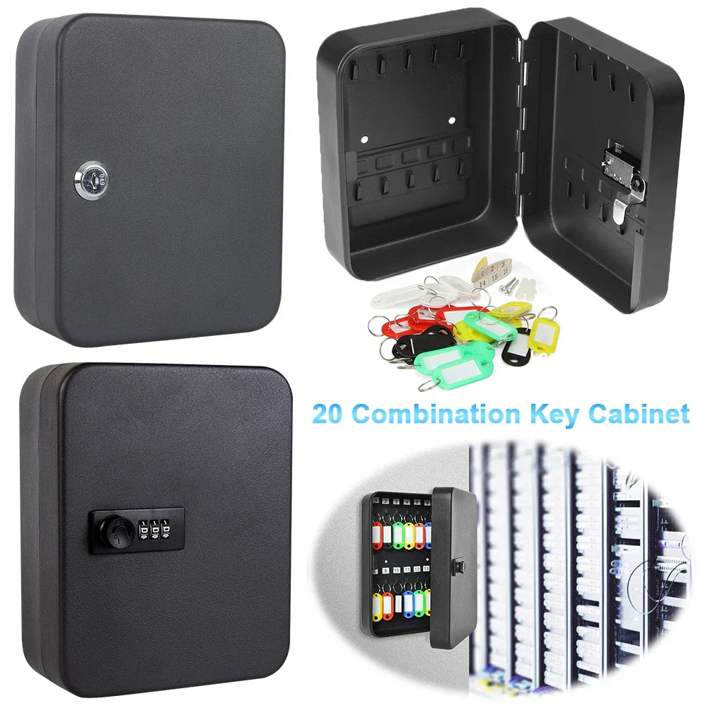 Wall-Mounted Key Cabinet with Lock & Code – 20 Key Organizer & Locking Key Holder Box