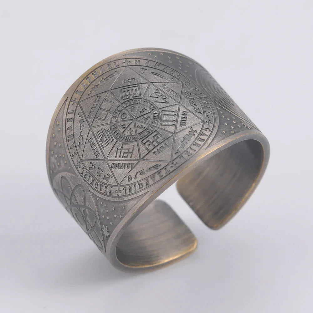 Dawapara 7 Archangels Protection Ring – Metatron Cube, Lilith Symbol, King Solomon Secrets Vintage Amulet Jewelry