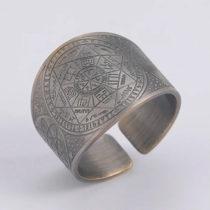 Dawapara 7 Archangels Protection Ring – Metatron Cube, Lilith Symbol, King Solomon Secrets Vintage Amulet Jewelry