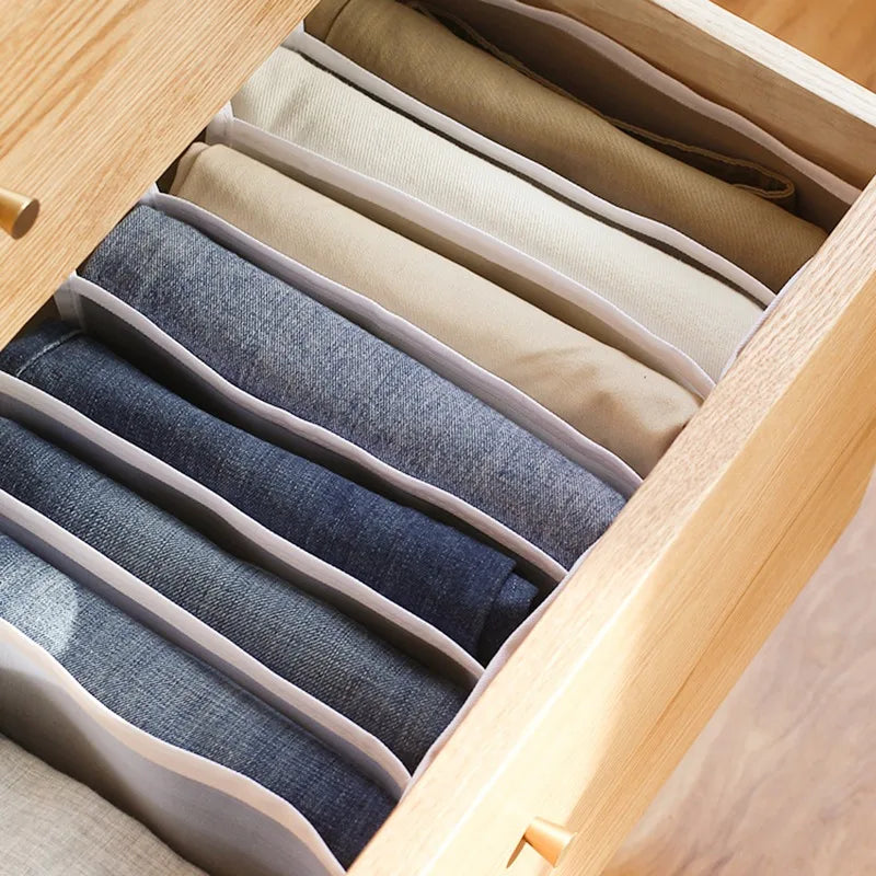 7-Grid Jeans Storage Box — Closet & Wardrobe Drawer Organizer for Clothes, Pants, and Socks Separation