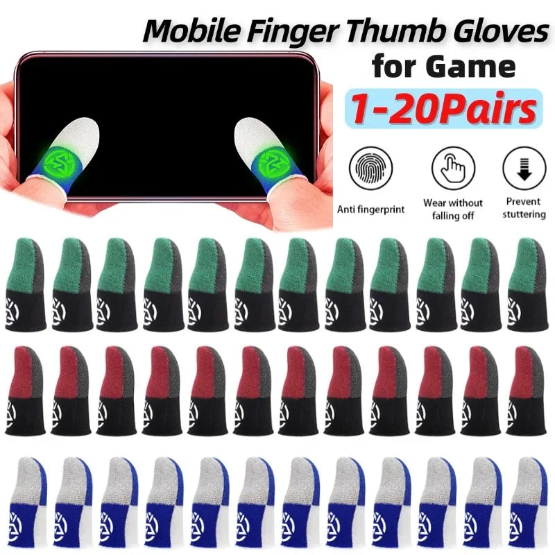 1-20 Pairs Mobile Gaming Finger Sleeves – Breathable, Sweatproof, Anti-Slip Thumb Gloves for Touchscreen Controllers, PUBG Game Finger Covers