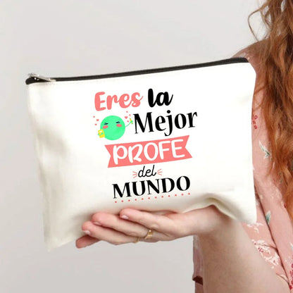 Spanish Printed Teacher Life Makeup Pouch - Pencil Case, School Stationery Storage Bag, Travel Organizer and Gift