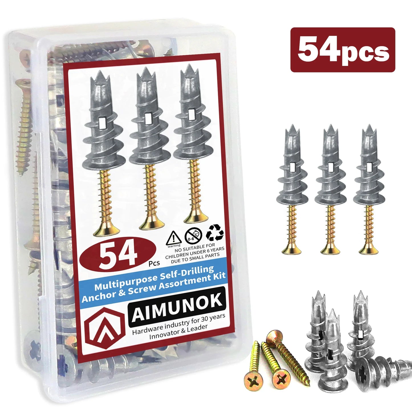 54pcs Self-Drilling Anchor & Screw Assortment — Multipurpose Drywall & Plasterboard Kit for Secure Fastening