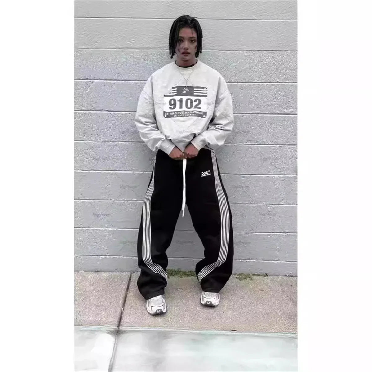 Y2K Gray Wide-Leg Cargo Pants - Vintage Tactical Drawstring Jogger Streetwear for Men & Women
