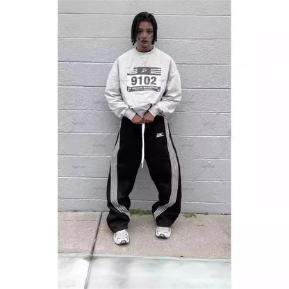 Y2K Gray Wide-Leg Cargo Pants - Vintage Tactical Drawstring Jogger Streetwear for Men & Women