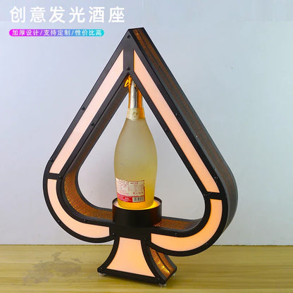 Luminous Spade A Champagne Bottle Display Stand – Rechargeable Wrought Iron VIP Bar Display Base