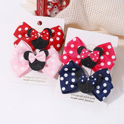 Girls' Polka Dot Bow Hair Clips - 2-Piece Cute Cartoon Hairpins for Toddlers & Babies