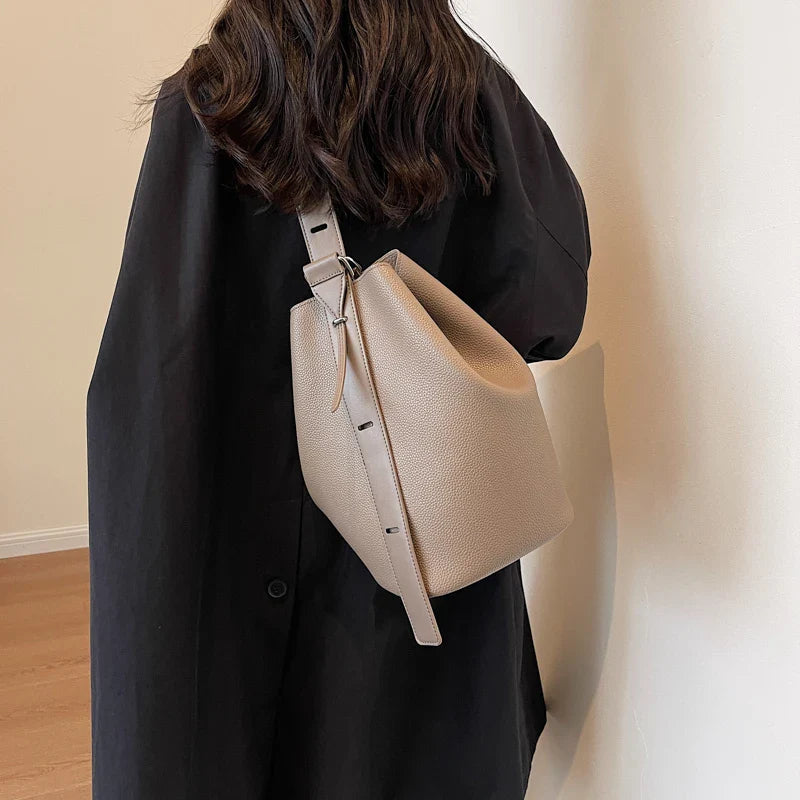LEFTSIDE Retro Small Solid Color Leather Shoulder Bag – 2025 Korean Designer Handbag for Women
