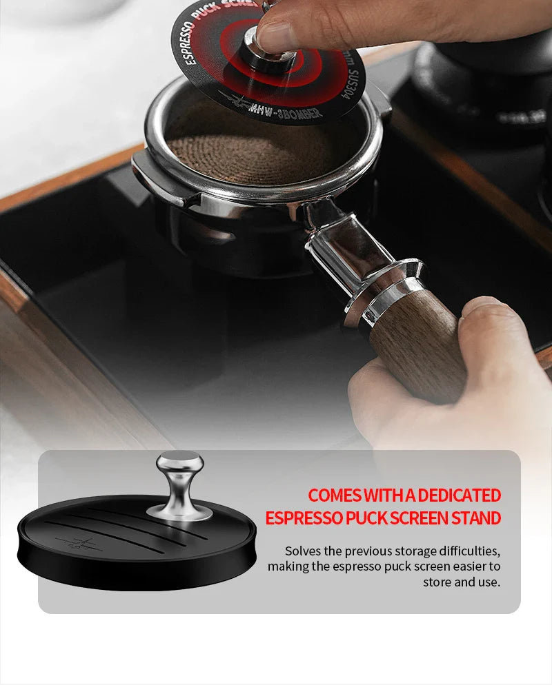 MHW-3BOMBER Espresso Puck Screen – 51/53/58.5mm Reusable Stainless Steel Coffee Filter, 0.8/0.2mm Thickness Coffee Tool