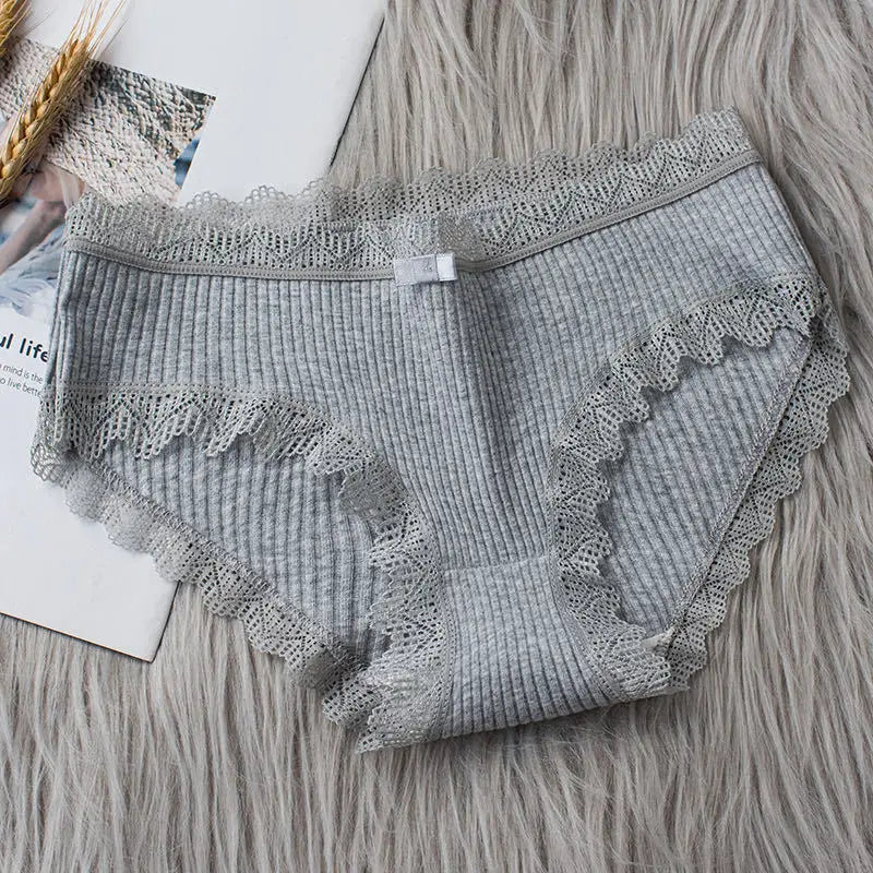 4 Pcs Lace Wavy Trim Bikini Panties - Comfy & Breathable Elastic Women’s Lingerie & Underwear