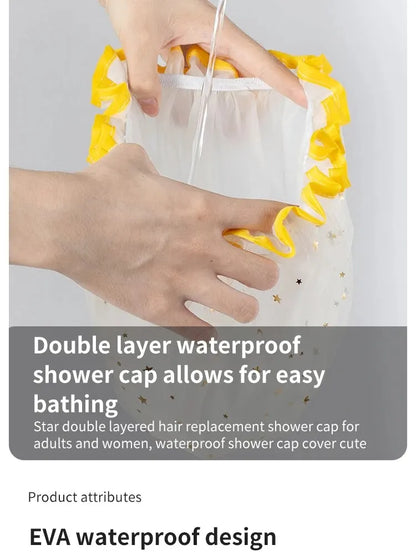 Double-Layer Waterproof Shower Cap — PVC Bathing Hat for Adult Women, Kitchen & Bathroom Use