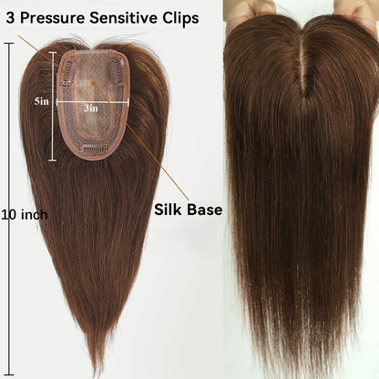 Brown Blonde Ombre Human Hair Toppers for Women – 10/12/14 Inches with Silk Base, Clips, and Bangs