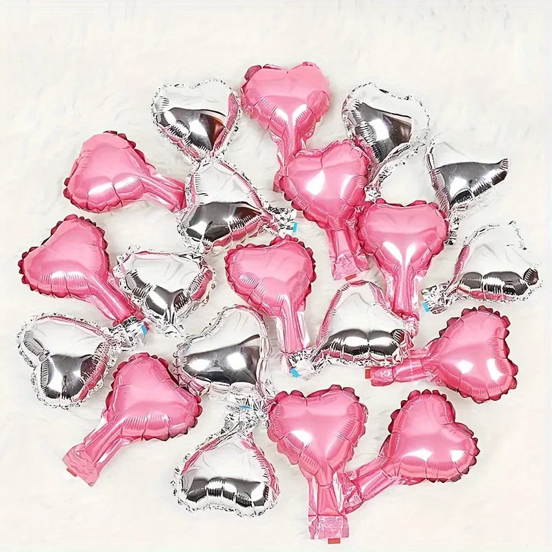 50PCS Red & Pink 5-Inch Mini Heart-Shaped Balloons – Silvery Aluminum Foil Set for Christmas, Valentine’s Day & Party Decorations