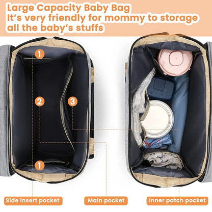Fashionable Mommy Bag: Folding Baby Bed with Large Capacity for Milk Bottles, Diapers, and Double Shoulder Carrying - Portable Mother's Essential