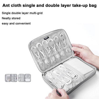 Portable Travel Data Cable Storage Bag – Double Layer Power Bank, U-Disk & Earphone Organizer