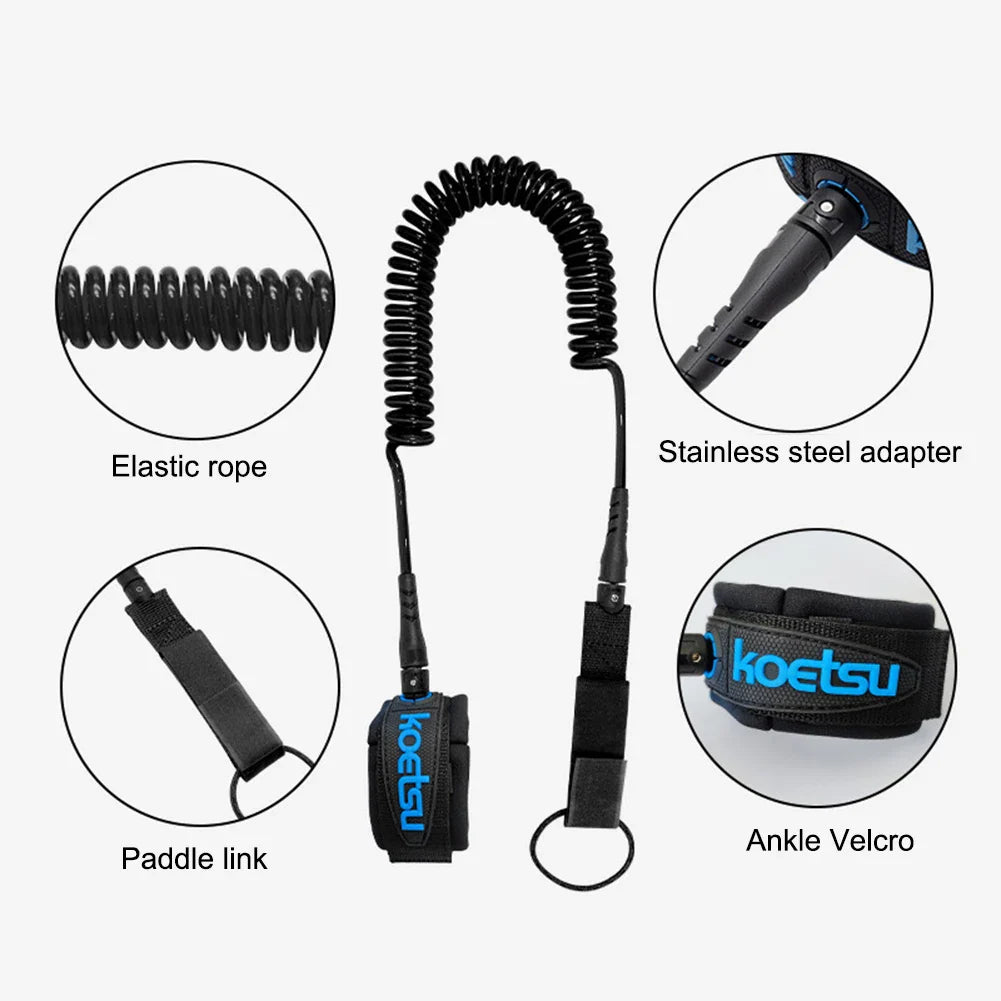 SUP Surf Ankle Leash — Coiled Elastic Leg Rope for Stand Up Paddle Boards & Surfboards