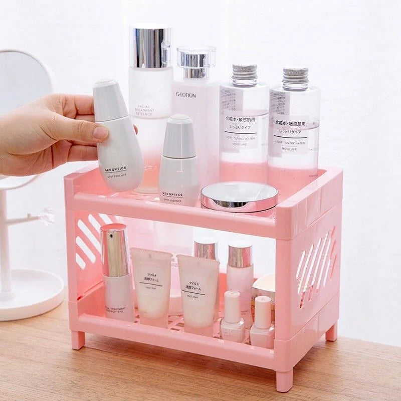 PP Desktop Double Layer Storage Rack – White Rectangular Organizer for Student Desk, Office, Cosmetics & Stationery