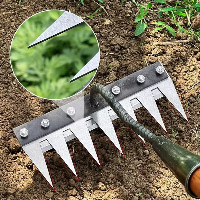 5/6/7/8 Teeth Carbon Steel Garden Hand Rake – Farm Weeding Scarifier, Agricultural Metal Harrow Tool