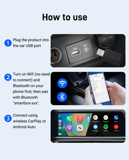 2025 2-in-1 Wired to Wireless CarPlay Adapter – Android Auto Smart Box, Plug & Play, Universal with OTA Update
