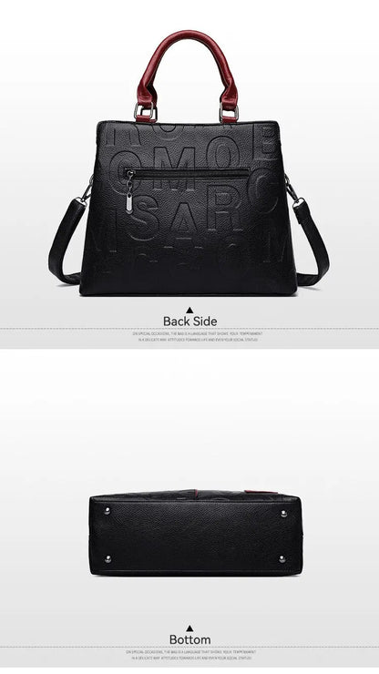 2023 New Fashion Large Capacity Shoulder Handbag - Solid Color, Soft Leather, Letter Embossed Ladies' Bag