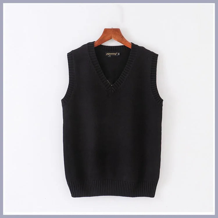 Unisex Sleeveless Sweater Vest – V-Neck Preppy Knitted Jumper for Women & Men, Retro Spring Fashion
