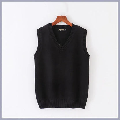 Unisex Sleeveless Sweater Vest – V-Neck Preppy Knitted Jumper for Women & Men, Retro Spring Fashion