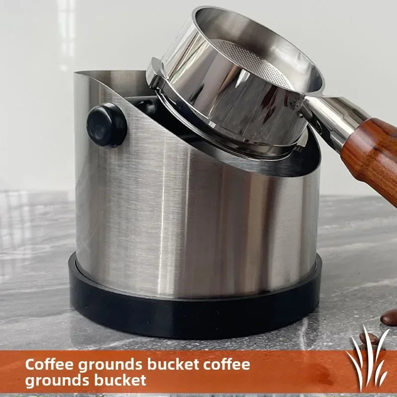 Stainless Steel Coffee Knock Box – Non-Slip Espresso Ground Bin with Rubber Ring and Beveled Design