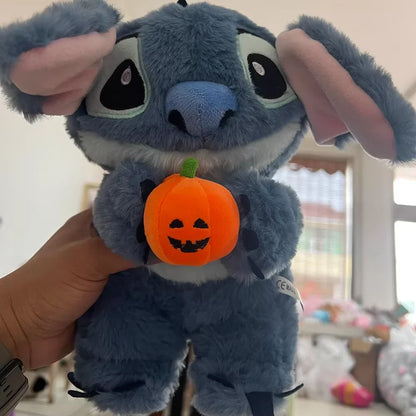 Disney Halloween Stitch Plush Doll – Pumpkin-Themed Soothing Toy with Light Breath Effect for Kids & Baby Gifts
