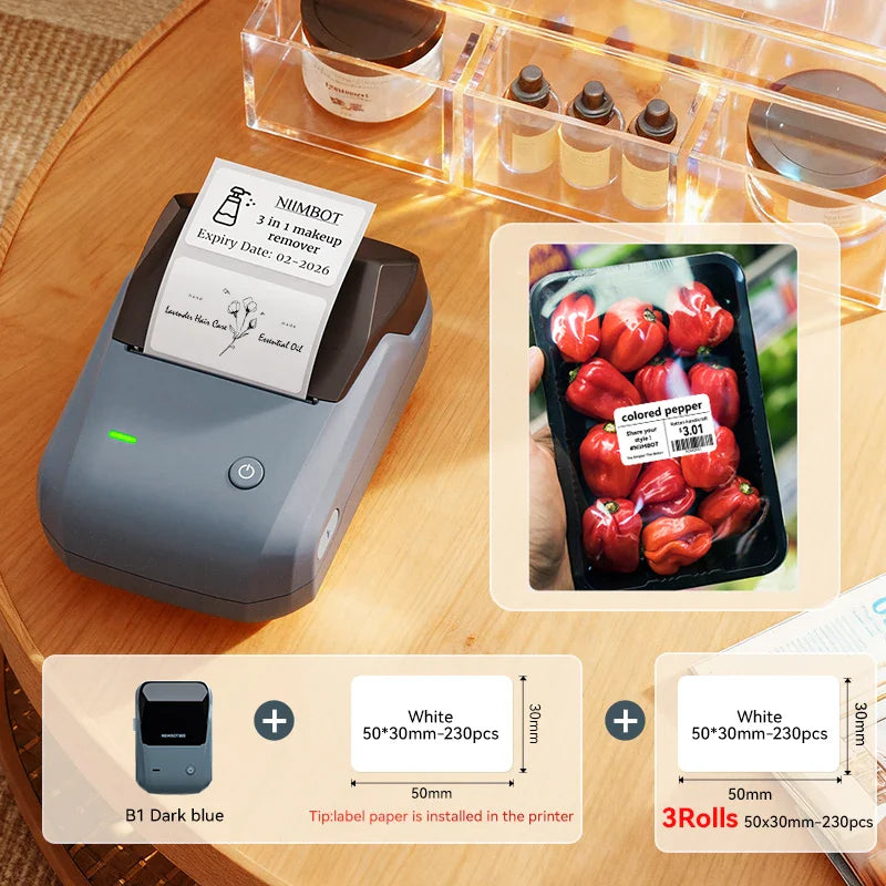 NIIMBOT B1 Portable 2-Inch Thermal Label Printer with Adhesive Tapes Bluetooth Mini Sticker Maker for Smartphone & PC