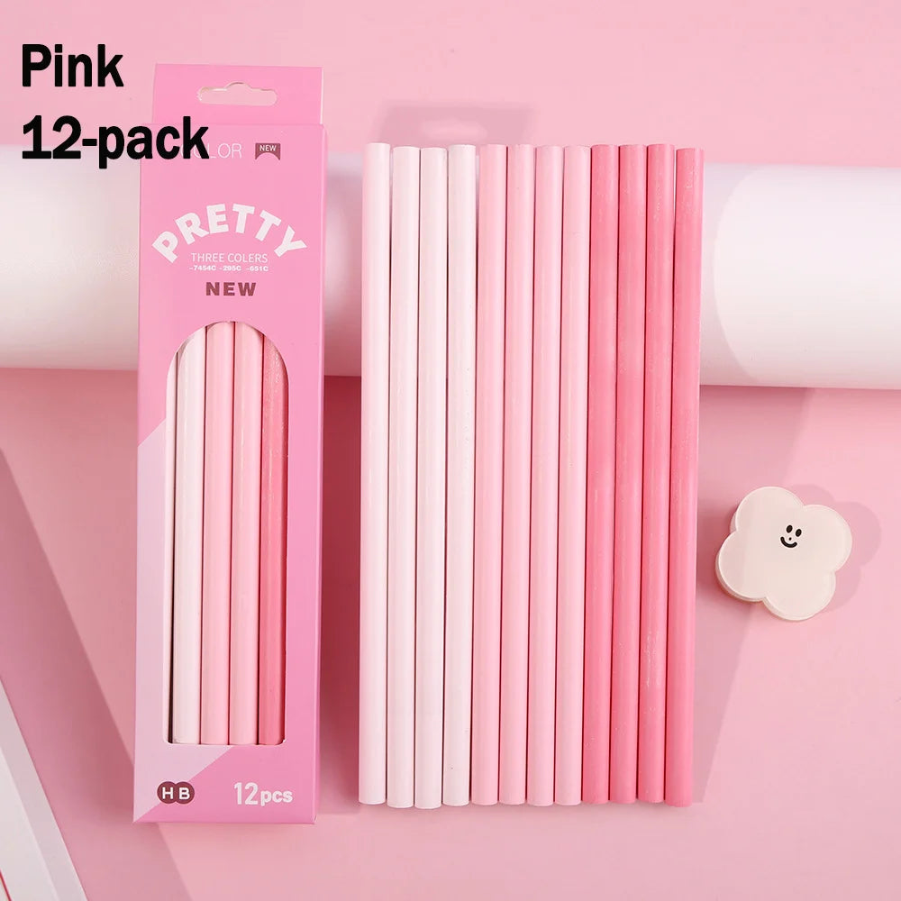 12-Piece Gradient Colored Pencils Set - Pastel Macaron Colors with Natural Wood Finish