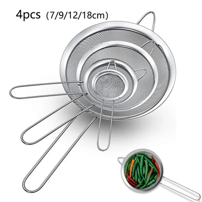 1/3/4pcs Stainless Steel Fine Mesh Strainer – Oil, Flour, and Pastry Sieve for Baking & Kitchen Use