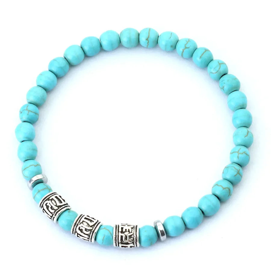 Noter Mantra Bracelet for Men – 6mm Howlite, Lava, and Tiger Eye Beads, Viking Accessories, Tibetan Bracelet